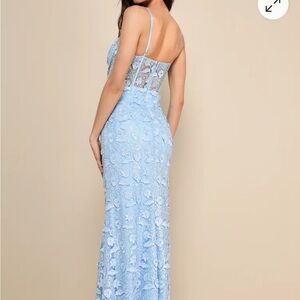 Lulu’s Exceptionally Radiant Blue Embroidered Floral Bustier Maxi Dress